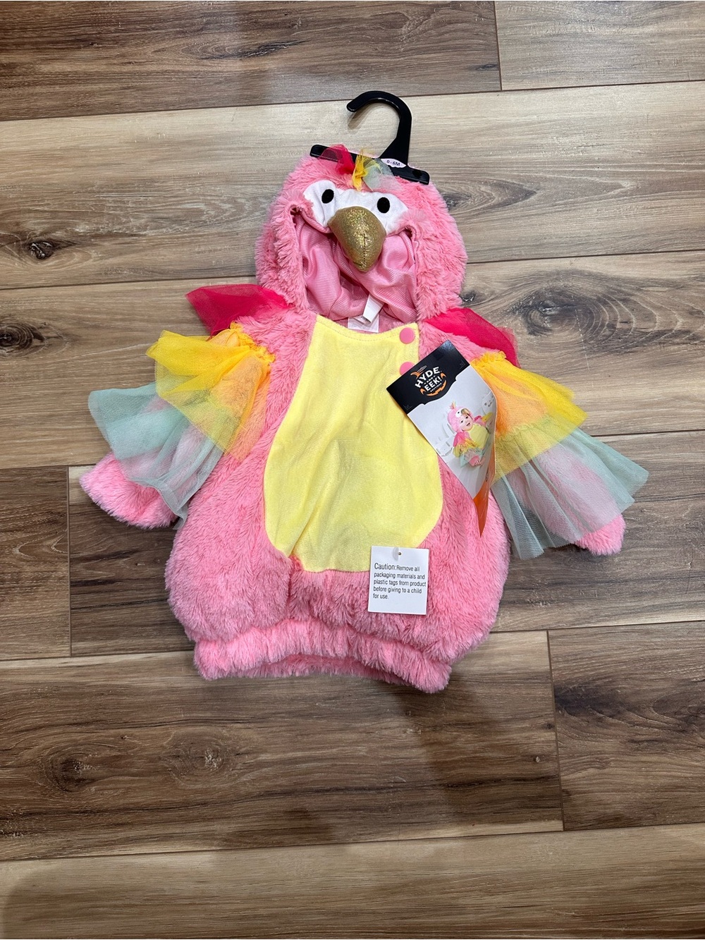 Kids Pink Flamingo Costume with Yellow Belly and Tulle Wings
